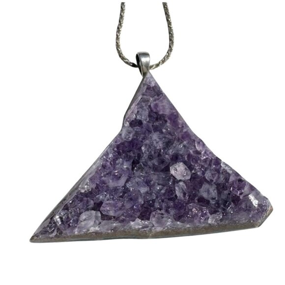 Amethyst Druzy Crystal Pendant Necklace Sterling Silver Chain - New Old Stock - Picture 1 of 8